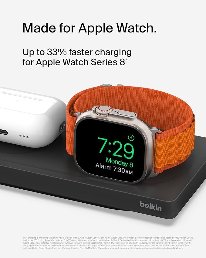Belkin MagSafe 3 in 1 Wireless Charging Pad, Fast Charging Station | Apple Watch, iPhone 17/16/15/14 Series, AirPods compatible, multi-device MagSafe charging station, Magnetic - Image 2