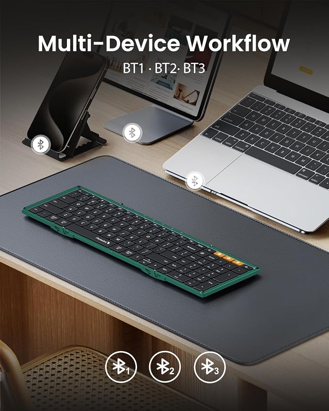 ProtoArc XK01 Full-Size Foldable Bluetooth Keyboard for Travel, Green | 105 keys, number pad, 0.65in keycaps, 3-device Bluetooth 5.1 switching, USB-C charging, for laptop tablet phone - Image 3