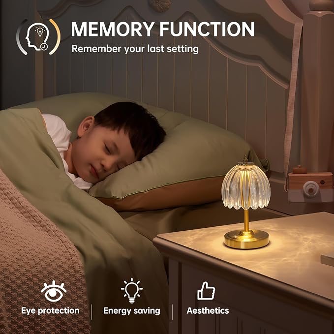 Shenmoyl Set of 2 Tulip Table Lamp with 5200mAh Battery & Touch Control, Cordless Small Table Lamp with 3 Colors, Rechargeable Battery Operated Table Lamps for Nightstand, Bedroom (Transparent Tulip) - Image 7
