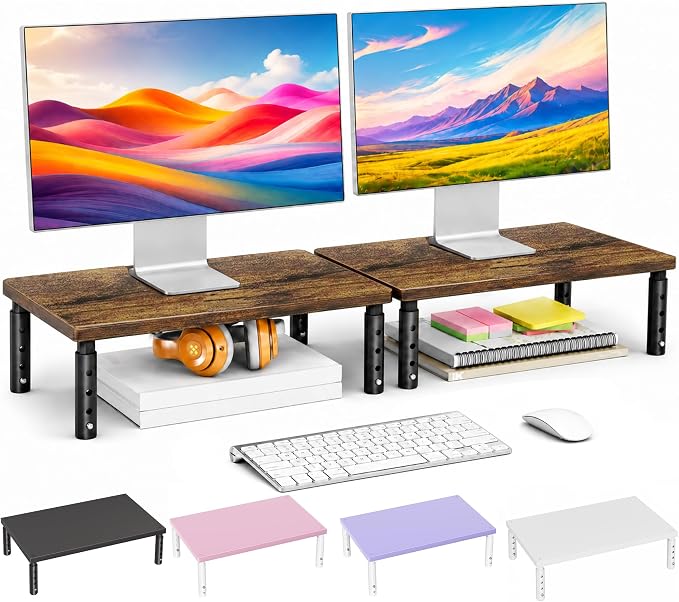 Adjustable Monitor Stand Riser for Desk, Wood Computer & Laptop Stand, Desk Organizers and Accessories, Office Desk Accessories & Workspace Organizer for Home Office Supplies, Brown 2-Pack - Image 9