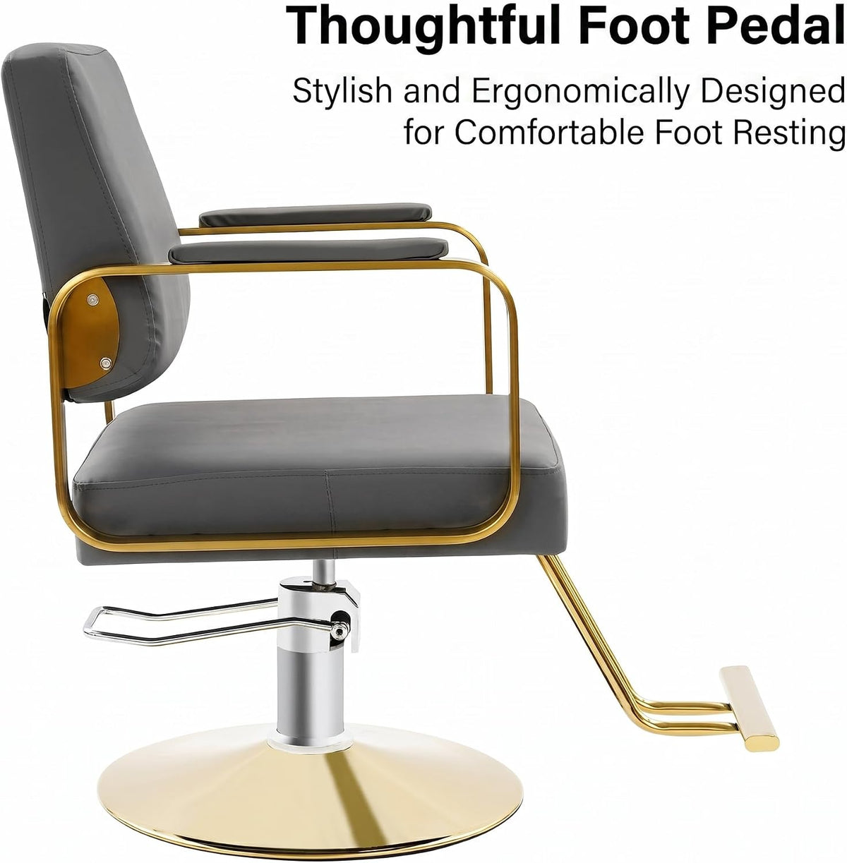 1PCS Swivel Styling Salon Chair with Hydraulic Pump, Gold + Grey - Image 7
