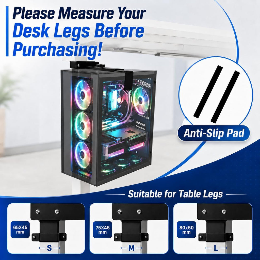 Under Desk PC Mount, Clamp-On CPU Holder for Standing Desk Leg - Image 3