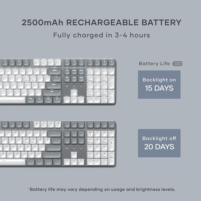 Satechi SM3 Mechanical Keyboard, White LED Backlit, Light Gray/White | 108 Keys Full Size, Wired and Bluetooth, for Mac and Windows - Image 5