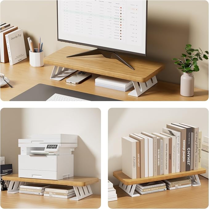 Monitor Stand Riser, 24 Inch Wood Desk Monitor Riser for Laptop/PC/Printer | Computer Monitor Stands with Storage for Desk, Desktop Stands Organizer for Home Office, Holds 220 LBs Load, Oak - Image 5