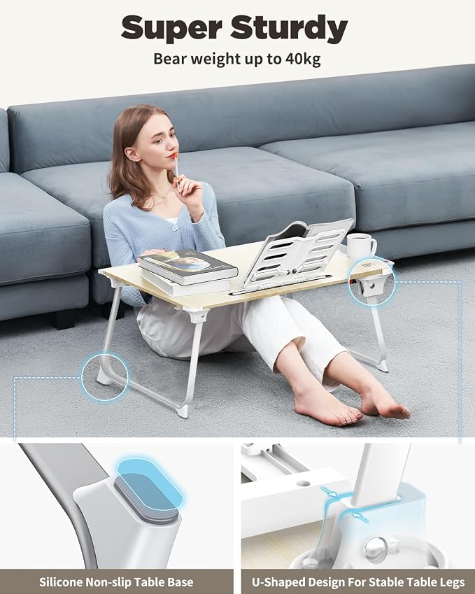 SAIJI Folding Bed Desk for Laptop, Extra Large Folding Bed Tray Table | Laptop Bed Desk for Laptops and Writing, Portable Floor Stand Laptop Desk Table for Adult,Kids, 25.6" x 19.3" ,Teak - Image 4