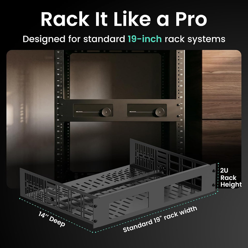 ynVISION.DESIGN 2U Rack Shelf for WiiM Amp, Amp Pro, Vibelink Amp, 2 Pack - Image 2