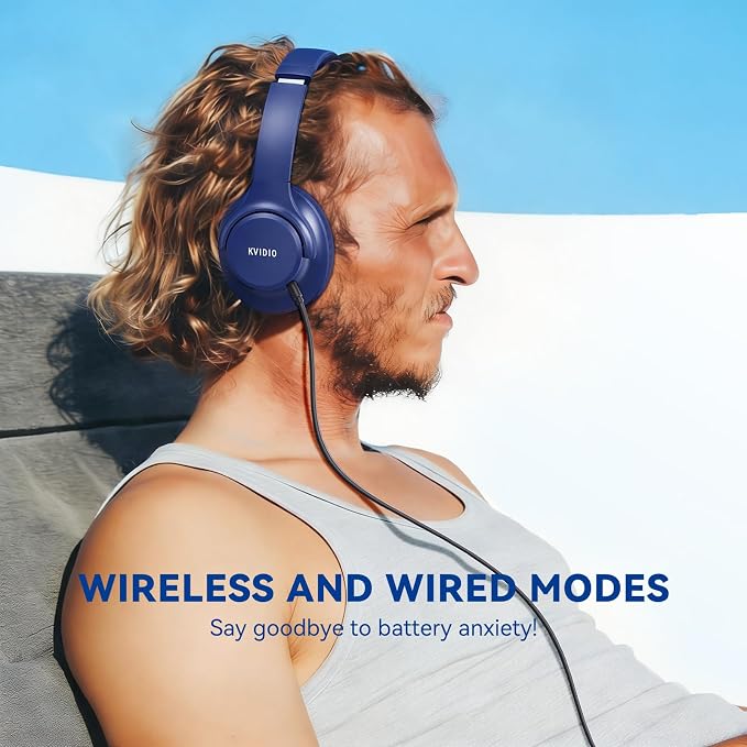KVIDIO Bluetooth Headphones Wireless Over Ear Headsets 65H Playtime | Deep Bass, HiFi Stereo, Bluetooth 6.0, Microphone, Comfortable Fit, Foldable, Lightweight, Low Latency for Travel Home Office - Image 3
