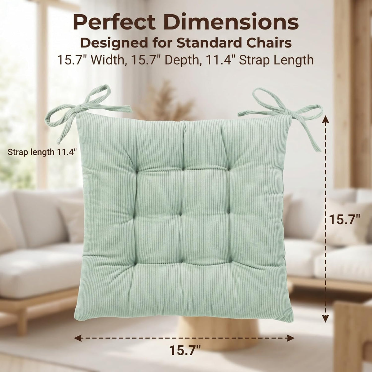 HLOVME Corduroy Chair Cushion with Ties Ultra Soft Warm Floor Cushion for Kids Reading Nook Comfortable Square Seat Cushion for Adult 15.7”x15.7” Set of 2, Green - Image 3