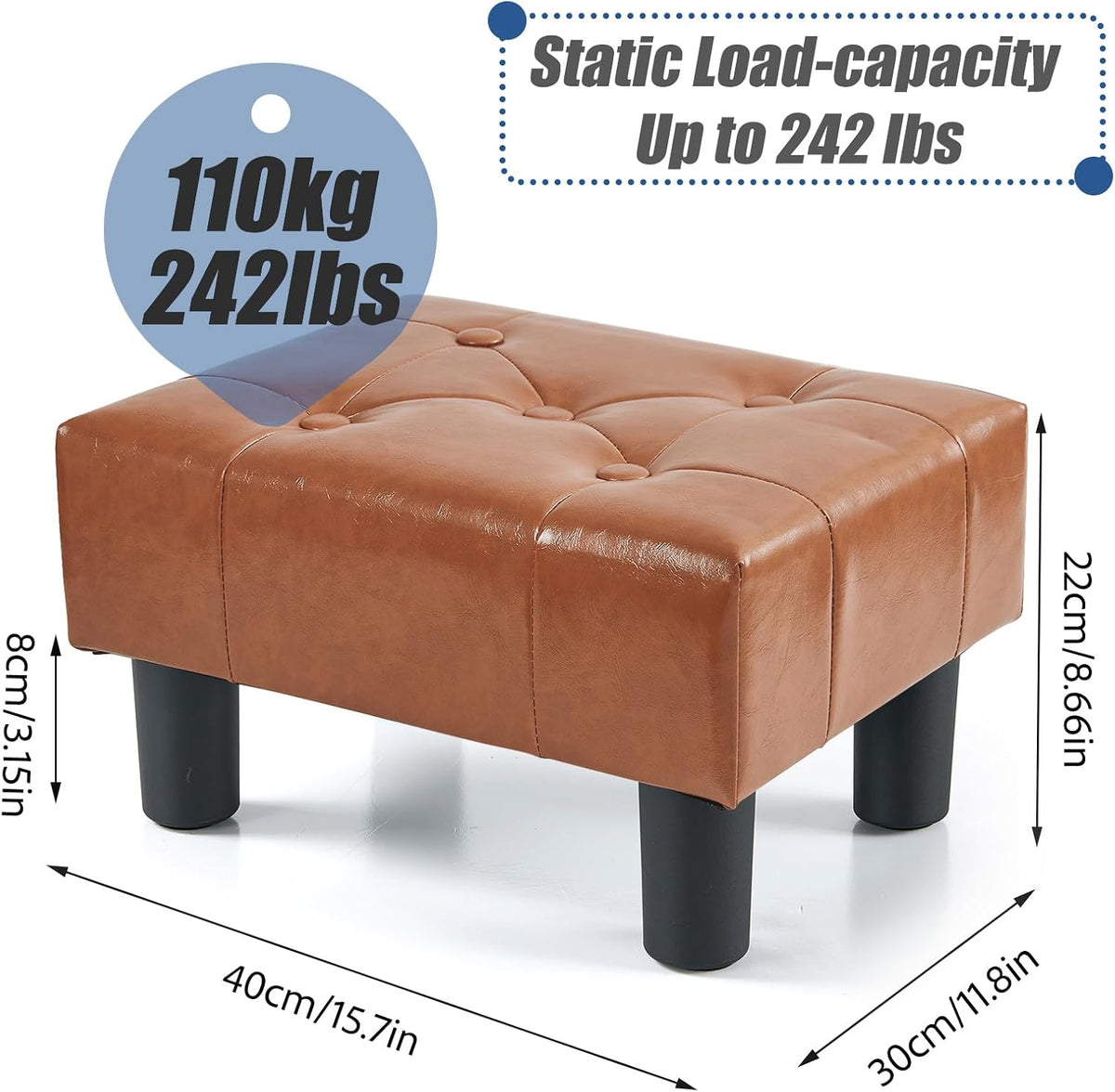 BRIAN & DANY Small Foot Stool, Leather Foot Stools with Legs, Stable Small Footstool for Living Room, Light Brown - Image 3