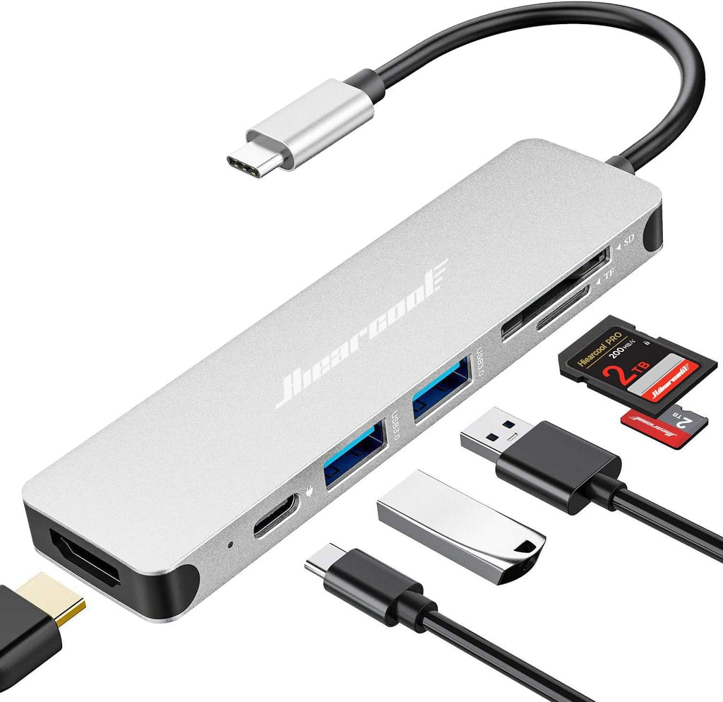 Hiearcool 7-in-1 USB C Hub, USB C Dongle Compatible for MacBook, Silver by Hiearcool