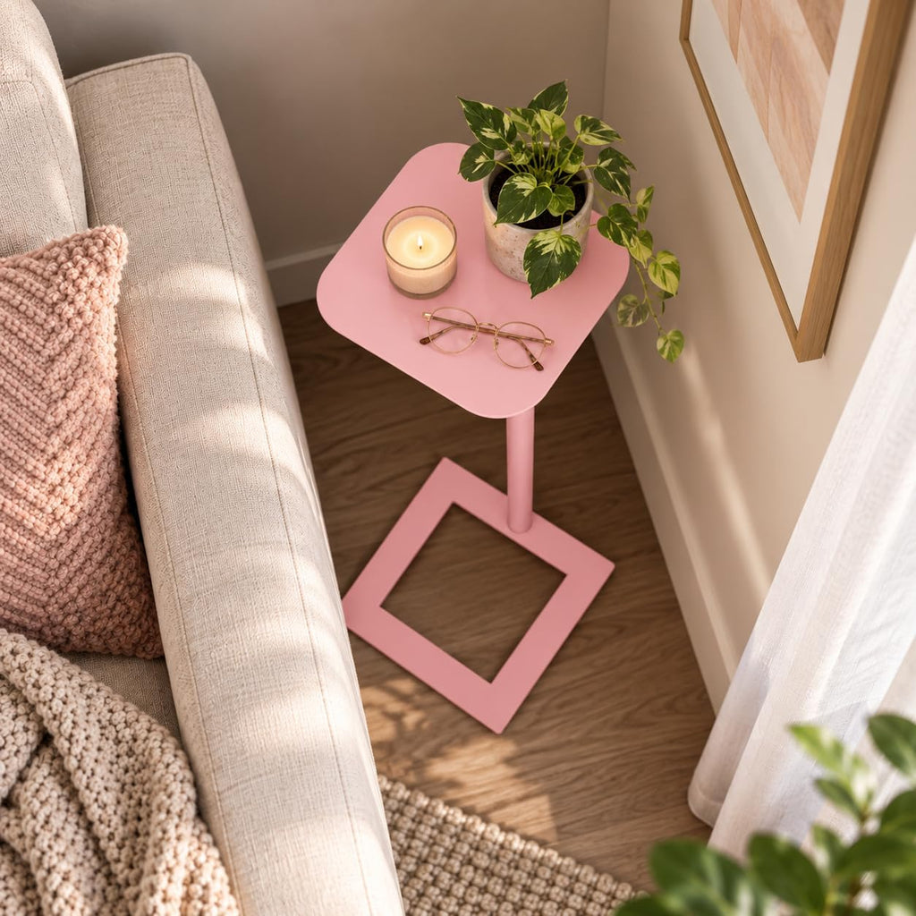 Modern Stable C Table End Table, 23.4" Tall, Medium, Pink - Image 7