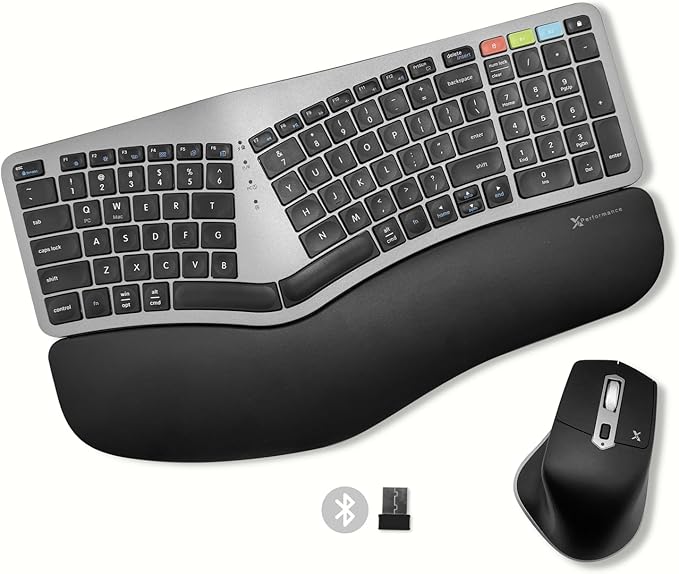 X9 Ergonomic Keyboard and Mouse Wireless Combo - Ergo Split Keyboard with Wrist Rest and Mouse, 2.4G and Bluetooth, Full-Size Wireless Carpal Tunnel Ergonomic Keyboard and Mouse for Laptop and PC by X9Performance