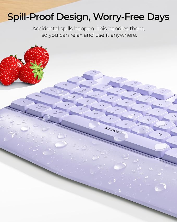 seenda Wireless Bluetooth Ergonomic Keyboard Mouse Combo, Full Size, Purple | USB/Bluetooth multi-device switching, with wrist rest, number pad, and quiet operation for PC, laptop, Mac, MacBook, and iPad - Image 8