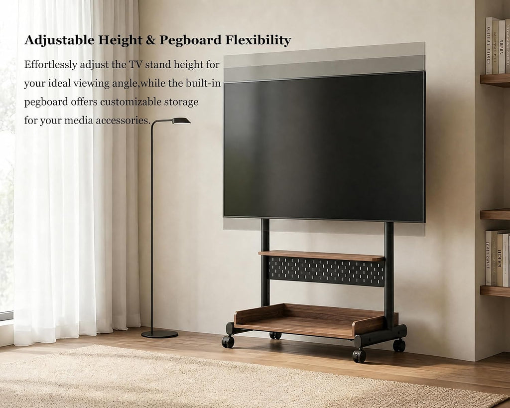 FITUEYES Rolling TV Stand Mount for 40 to 85 TVs with Wooden Shelf, Walnut - Image 3