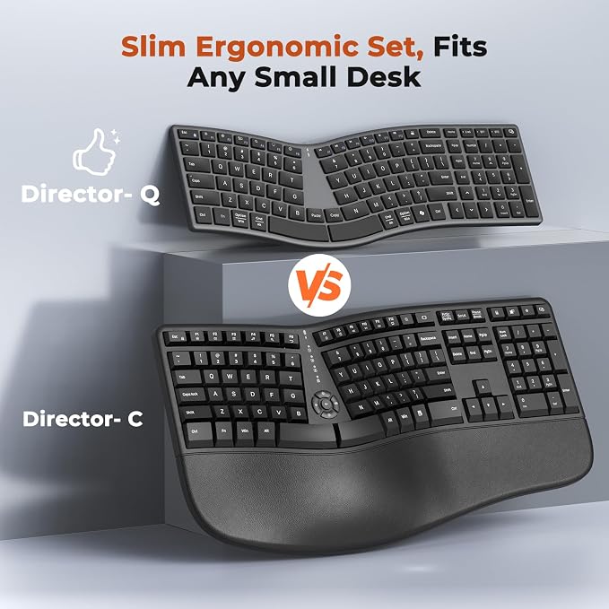 MEETION Wireless Ergonomic Keyboard and Mouse, Split S-Curve Design, Black | Dual Bluetooth and 2.4GHz connectivity, low-profile rechargeable keyboard, 4 DPI mouse for Windows, Mac, PC and laptop - Image 2