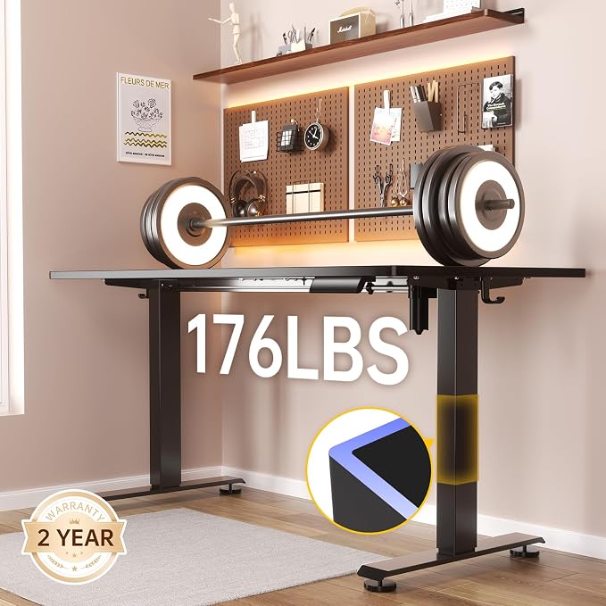 Veken 63×23.6 Inch Large Electric Standing Desk, Gaming Table, Black | Height Adjustable Sit Stand Up Computer Tables for Home Office, Study , Writing, Suit students, employees and group work - Image 3