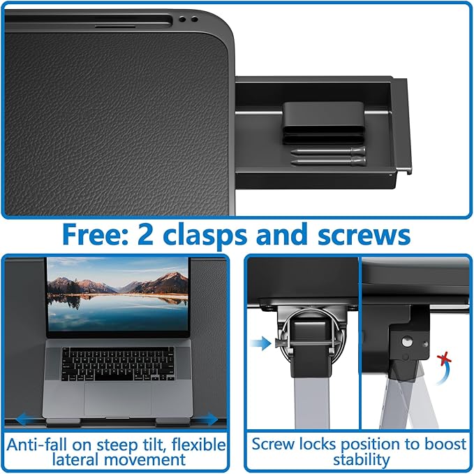 Potuopy Adjustable Laptop Lap Desk, Foldable Bed Table Tray Fit 17" Laptops | Portable Lap Desks for Adults with 8 Heights & Tilt & storage, Computer Laptop Stand for Painting & Writing on Couch Recliner - Image 4