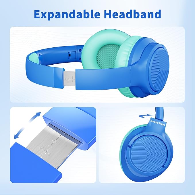Botesty Sound Wired Headphones with Microphone, Over Ear 3.5mm Plug in Headphones with 4.9ft Tangle-Free Nylon Cord for Tablet, Laptop, MP3/4, School, Airplane Travel (Blue) - Image 3