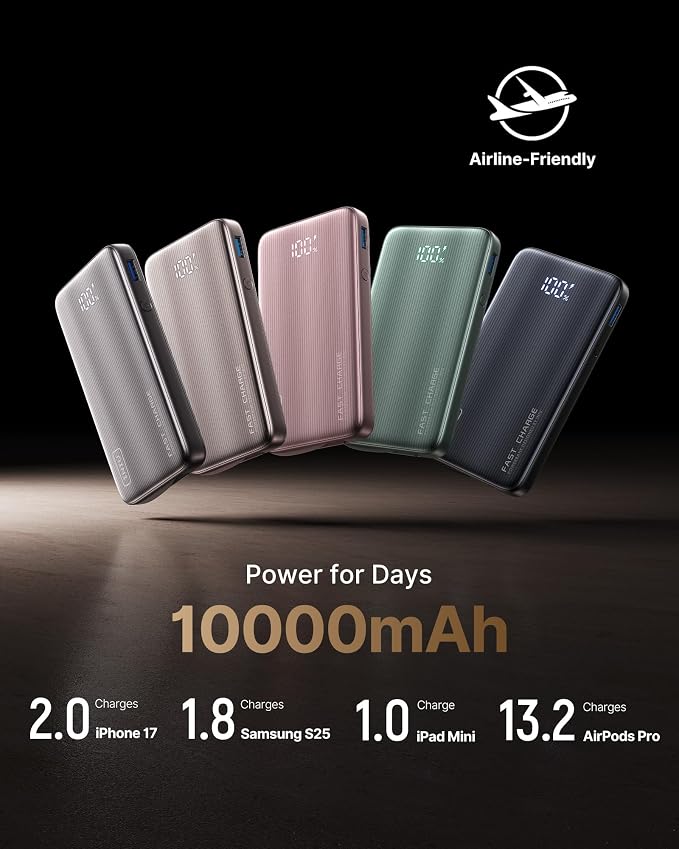 INIU 45W Fast Charging Portable Charger, 10000mAh with Built in Wall Plug | Slimmest, Built-in Wall Plug, USB-C Cable, GaN, Flight-Safe, 3 in 1 Power Bank for iPhone 17, Samsung, iPad etc, Green - Image 7