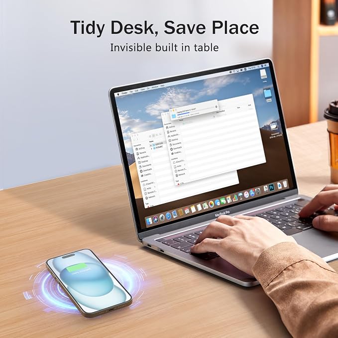 Recessed Magnetic Wireless Charger 15W, Hidden Desk Mount for iPhone 17-12 | Qi Certified Fast Wireless Charging Pad,Flush Mount Design, Under Desk Installation, Space Saving, Office Desk, Nightstand - Image 3