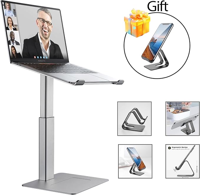 Laptop Stand for Desk, Ergonomic Sitting and Standing Laptop Riser for Notebook MacBook 11-17 Inches，DJ Laptop Stand Adjustable Height from 7-15 Inches Aluminum(Silver) - Image 2