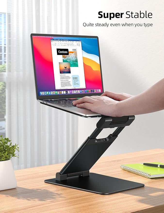 Nulaxy Pull-Out Height Adjustable Laptop Stand for Desk, 22 LB Support | Full Aluminum Standing Desk Holder, Vented Panel, Dual Foldable Design, Compatible with 10-17 Inch Laptops, Office Essentials - Image 4