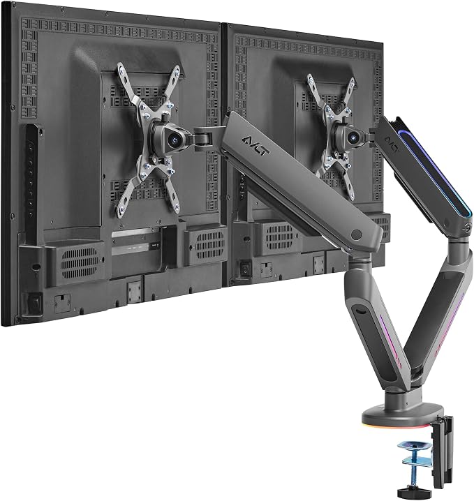 AVLT Dual 27”-43” RGB Gaming Monitor Arm Desk Mount -Dark Gray | 20 Lighting Modes Touch Button Control Fits Flat/Curved/Ultrawide Screen Height Swivel Tilt Rotation Adjustable Monitor by AVLT-USA
