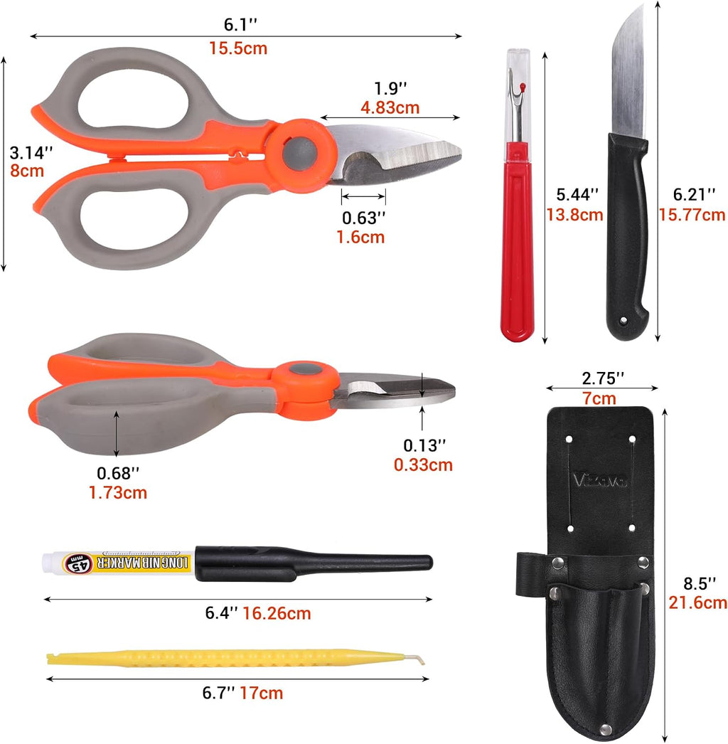 Upgraded 6 Pcs Cable Splicer Kit with Genuine Leather Pouch, Electrician Scissors, Splicing Knife, Buffer Tube Ripper, Spudger & Deep Hole Marker, Heavy Duty Telecom Tool Set for Technicians - Image 2