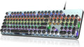 Typewriter Wired Mechanical Gaming Keyboard, Blue Switch LED Backlit | Metal Panel, Retro Punk Round Keycaps, 104 Keys Wired Keyboard for PC Laptop Mac Gamer, LED Rainbow Backlit,RisoPhy by RisoPhy