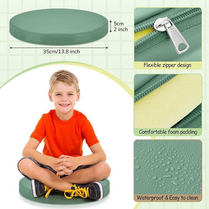 Juexica 8 Pcs Floor Cushions Kids,Matcha Color,13.8 X 13.8 X 2 Inch | Extra Thick 2" Flexible Seating Classroom, Assorted Colored Floor Pillow, Soft Round Cushions for Kids Students Office School - Image 2