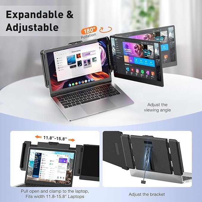 Laptop Screen Extender 14-inch, 1080P FHD Portable Monitor, Type-C/HDMI/USB-A Plug & Play, Laptop Monitor Extender fits Laptops with Screen up to 15.35" Wide, Compatible with Windows, Mac, Chrome - Image 6