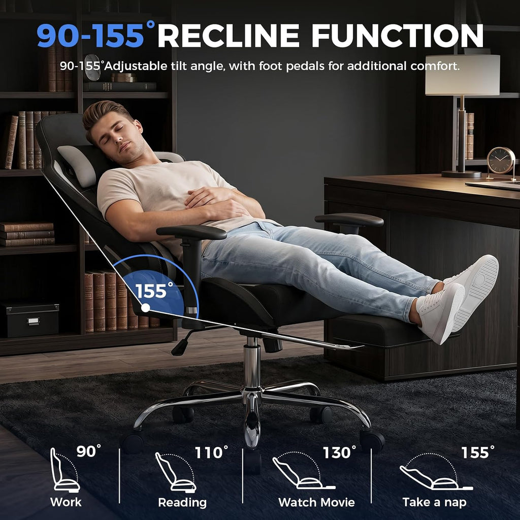 Gaming Chair High Back Ergonomic Computer Chair with Breathable Fabric, with Lumbar Support, 8-Way Adjustable Armrests, Integrated Frame for Office Study Gaming, Black & Gray - Image 6