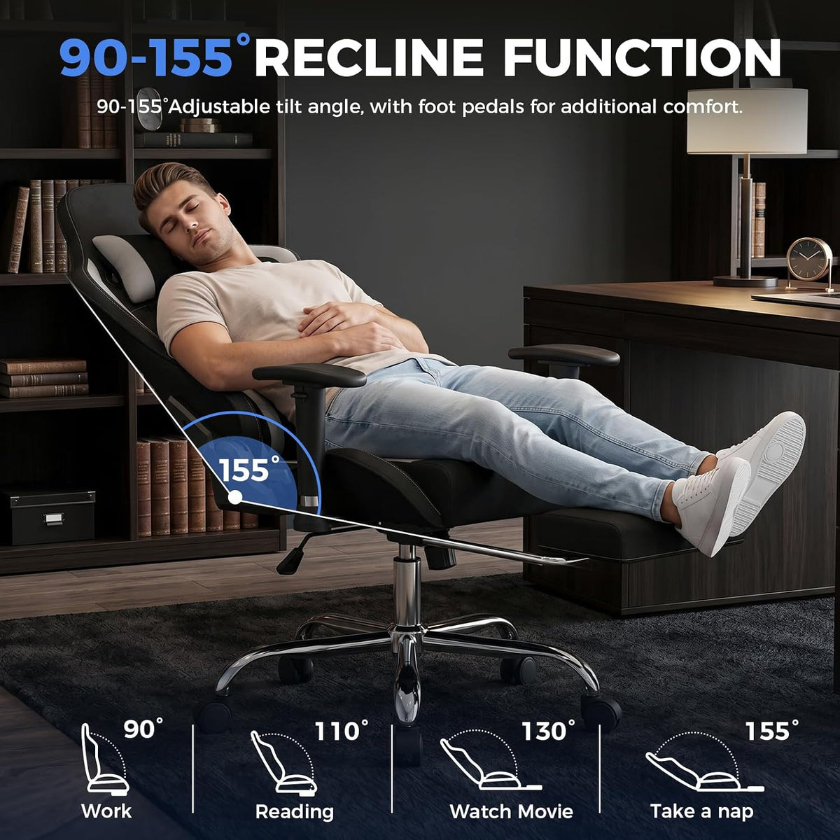 Gaming Chair High Back Ergonomic Computer Chair with Breathable Fabric, with Lumbar Support, 8-Way Adjustable Armrests, Integrated Frame for Office Study Gaming, Black & Gray - Image 6