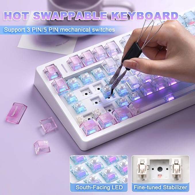N75 V2 Wireless Gaming Keyboard,2.4GHz/BT/Wired Mechanical Keyboard | 75% Keyboard with Knob, Tri-Mode Bluetooth Keyboard, Gasket Hot Swappable Creamy Keyboard for Win & Mac (Pink-Blue Gradient) - Image 7