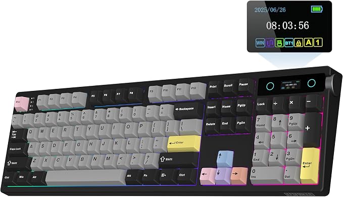 EPOMAKER TH108 PRO Full Size Mechanical Keyboard with Screen & Knob | Wireless Gaming Keyboard with 10000mAh, Creamy Gasket, Hot Swap, Custom Driver, RGB Backlight (Black, Creamy Jade) by EPOMAKER