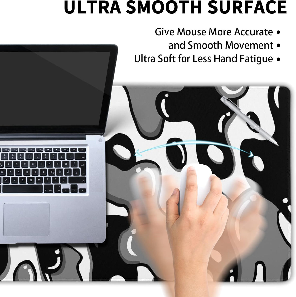 Black and White Mouse Pad 31.5”x11.8” Geometric Design Extended Large Mousepad Keyboard Mouse Mat Desk Pad Non-Slip Rubber Base Stitched Edge Large XXL Mousepad for Gaming Laptop Computer Desktop - Image 5