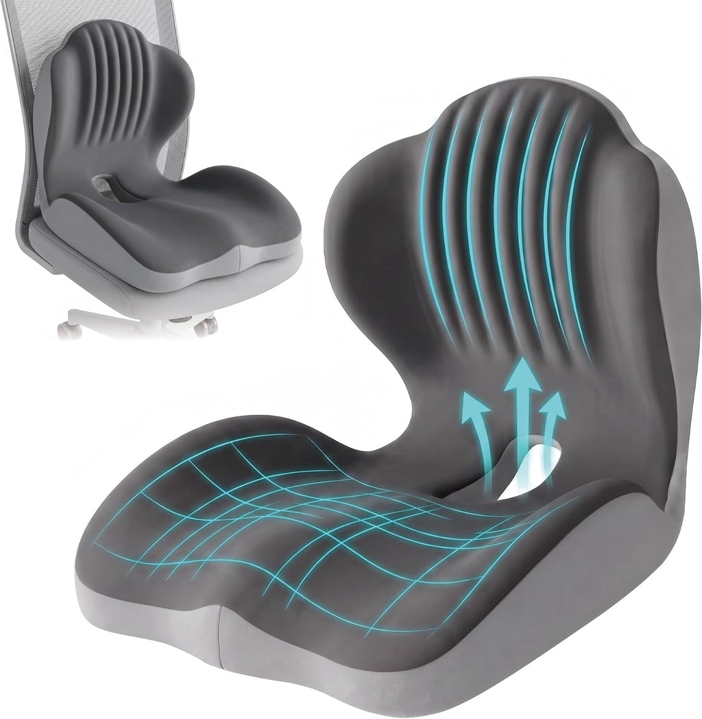 Memory Foam Seat Cushion with Lumbar Support, L-Shaped, Gray by LuminaSleep
