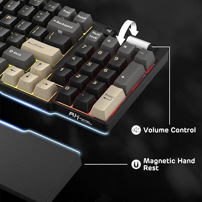 RK ROYAL KLUDGE RK96 RGB Wireless Mechanical Gaming Keyboard w/Wrist Rest | 90% 96 Keys Hot Swappable Mechanical Keyboard, 3-Mode BT5.0/2.4G/USB-C, Volume Control, Software Support & Massive Battery - Image 5