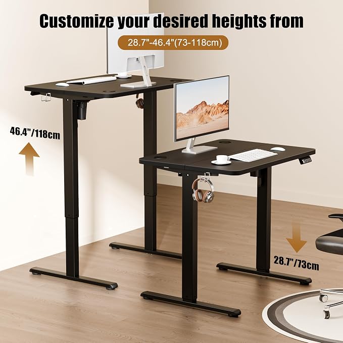 Small Standing Desk, 32"x24" Height Adjustable Sit-Stand Office, Black | Electric Adjustable Standing Desk, Sit to Stand Computer Office Desk with Splice Board, Memory Preset, Lifts 28.7''-46.5" - Image 4