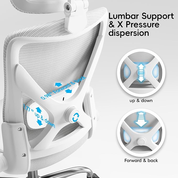 Ergonomic Office Chair:Home Office Desk Chairs with Headrest Lumbar Support | Ergalithic Ergonomic Desk Chair X-Shaped Mesh PU Leather Executive Computer Chair High Back Flip-Up Arms for Long Hour - Image 5