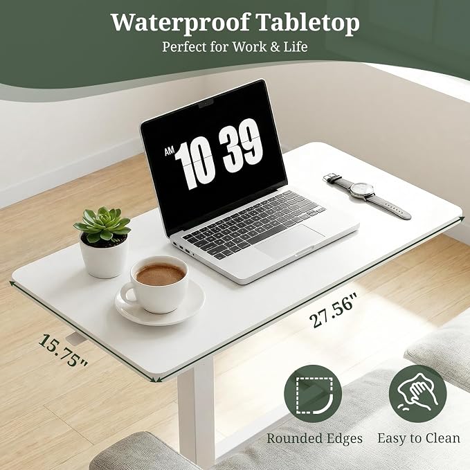 Mobile Standing Desk, Height Adjustable Laptop Desk with Hidden Casters | Stable Steel Frame, Smooth Lift Mechanism, Lockable Casters, Easy Assembly, Ideal for Home, Office & Dorm, White - Image 7