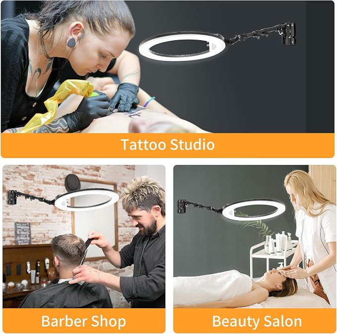SITTO 22 inch Ring Light with Remote Control, 43 inch Wall Mounted Boom Arm | Ring Light Wall Mount for Live Streaming, Beauty Salon, Barber Light, Tattoo Light, Photography Lighting Studio - Image 5