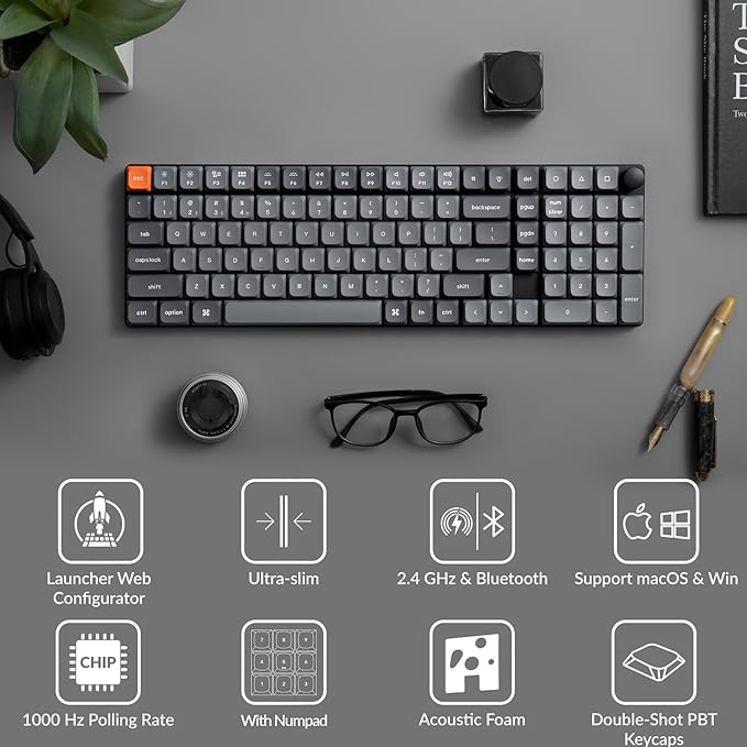Keychron K17 Max 96% Layout QMK/Launcher Ultra-Slim Wireless/Type-C Wired Mechanical Keyboard with White LED Backlit, Low-Profile Gateron Mechanical Red Switch Compatible with Mac Windows Linux - Image 2
