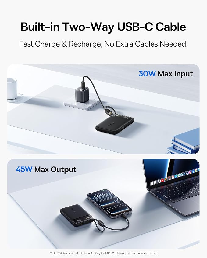 Baseus 45W Ultra Slim 10000mAh Power Bank Built-in USB-C Cables, CCC Certified Portable Charger, Travel Essential Fast Charging Pocket Size Phone Battery Pack for iPhone 17 16 Samsung S25 S24 iPad - Image 7
