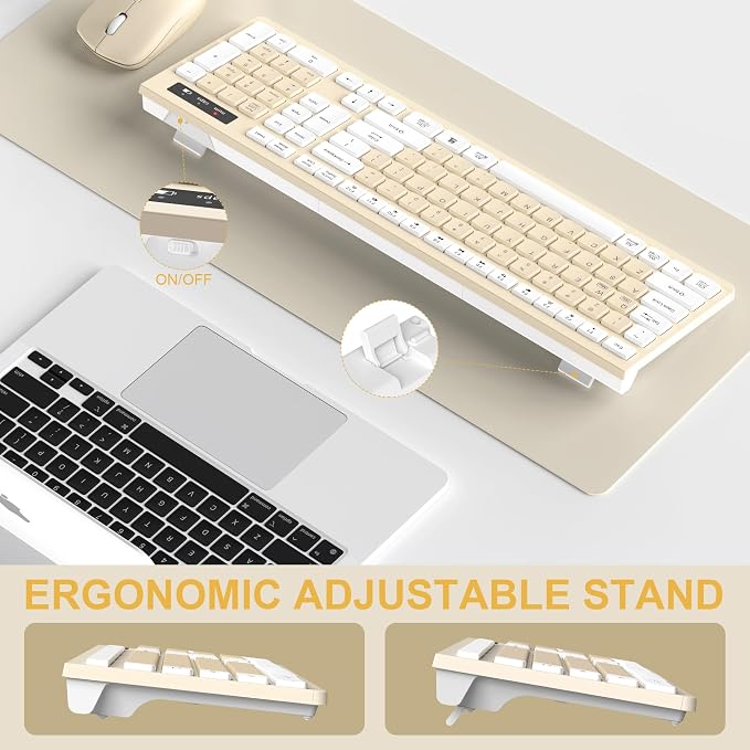 Wireless Keyboard and Mouse Combo Silent for Office and Home(Latte Color) | 2.4G Full Size Silent Cordless Keyboard with Tilt Legs,3-Level DPI Quiet Mouse,for Windows/Mac OS/Desktop/Laptop/PC - Image 6