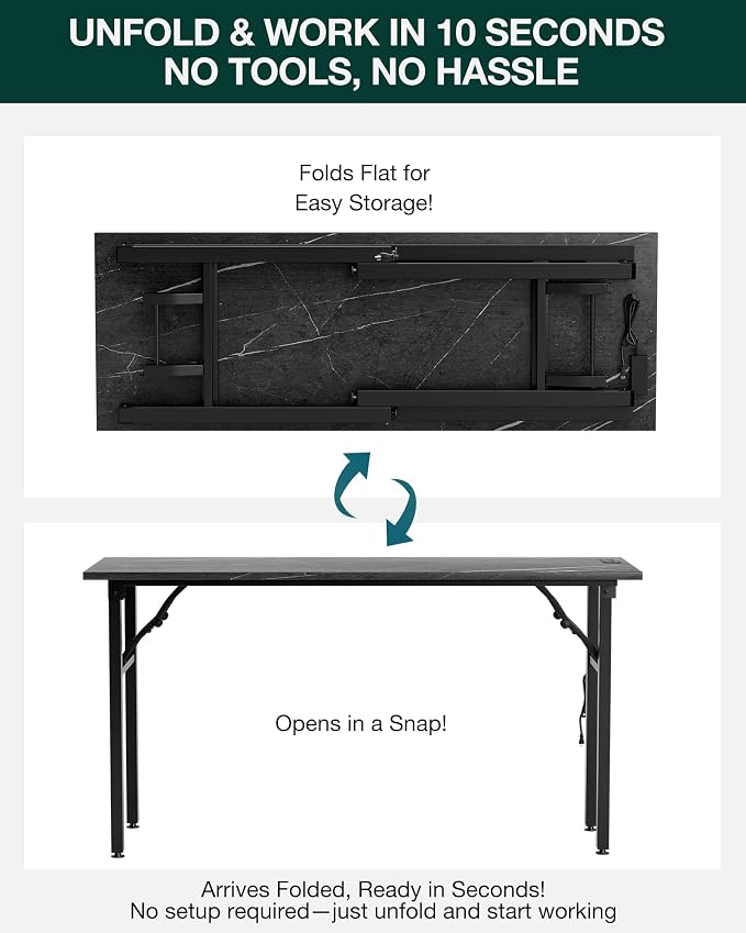 Small Folding Computer Desk – Portable 55.1 Inch Foldable Laptop Table, Collapsible and Compact for Easy and Fast Setup, Lightweight for Small Spaces, Home Craft and Study Use, Marble Greige - Image 3