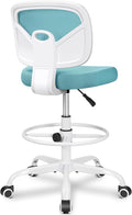 Armless Tall Desk Chair, Adjustable Height and Footring, Low-Back Ergonomic Standing Desk Chair Mesh Rolling Tall Chair for Art Room, Office or Home (Teal) by Primy