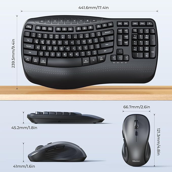 MEETION Wave Ergonomic Keyboard and Mouse Combo with Wrist Rest, Black | Natural typing Wave keyboard with 2.4G wireless receiver and adjustable 4 DPI optical mouse, compatible with Windows and Mac - Image 8