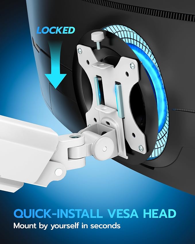 ARES WING 17-40 Inch Heavy Duty Monitor Arm with USB, White | Fully Adjustable Monitor Mount for Ultrawide Screens up to 26.4 lbs with Clamp/Grommet Desk Mount, 75/100 Vesa Mount - Image 3