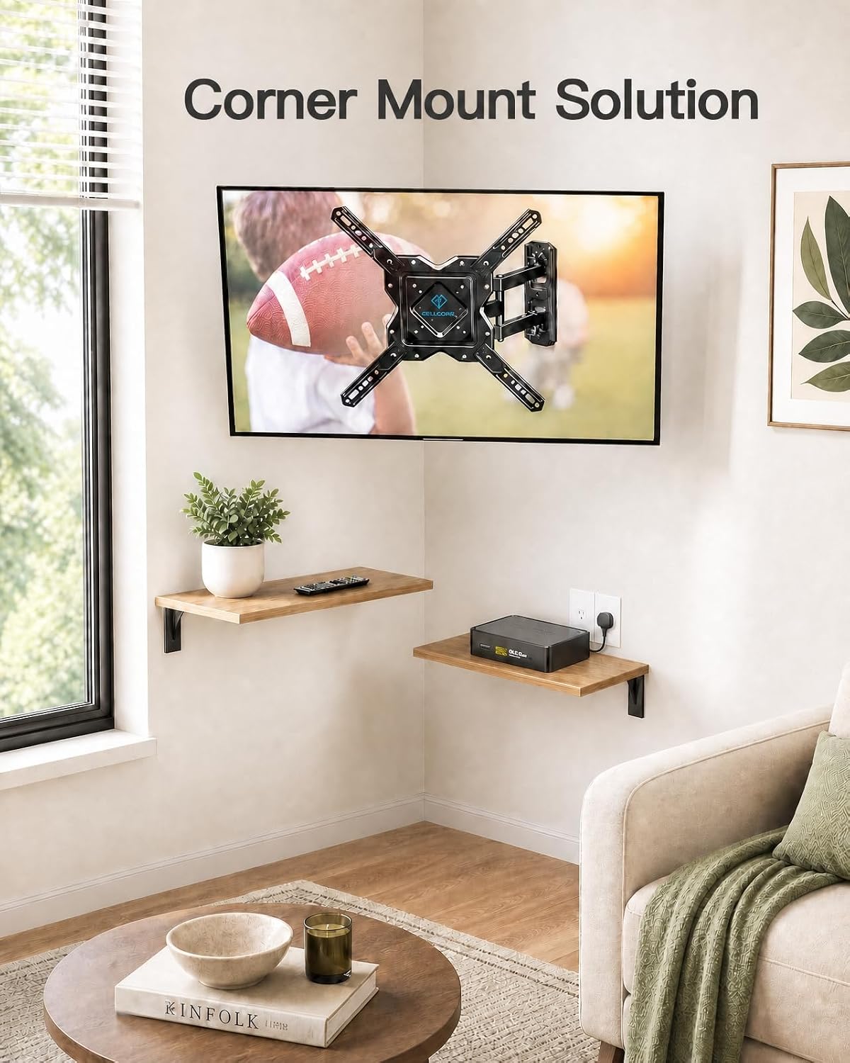 PERLESMITH Full Motion TV Wall Mount Corner for 27-60 Inch TVs - Image 6